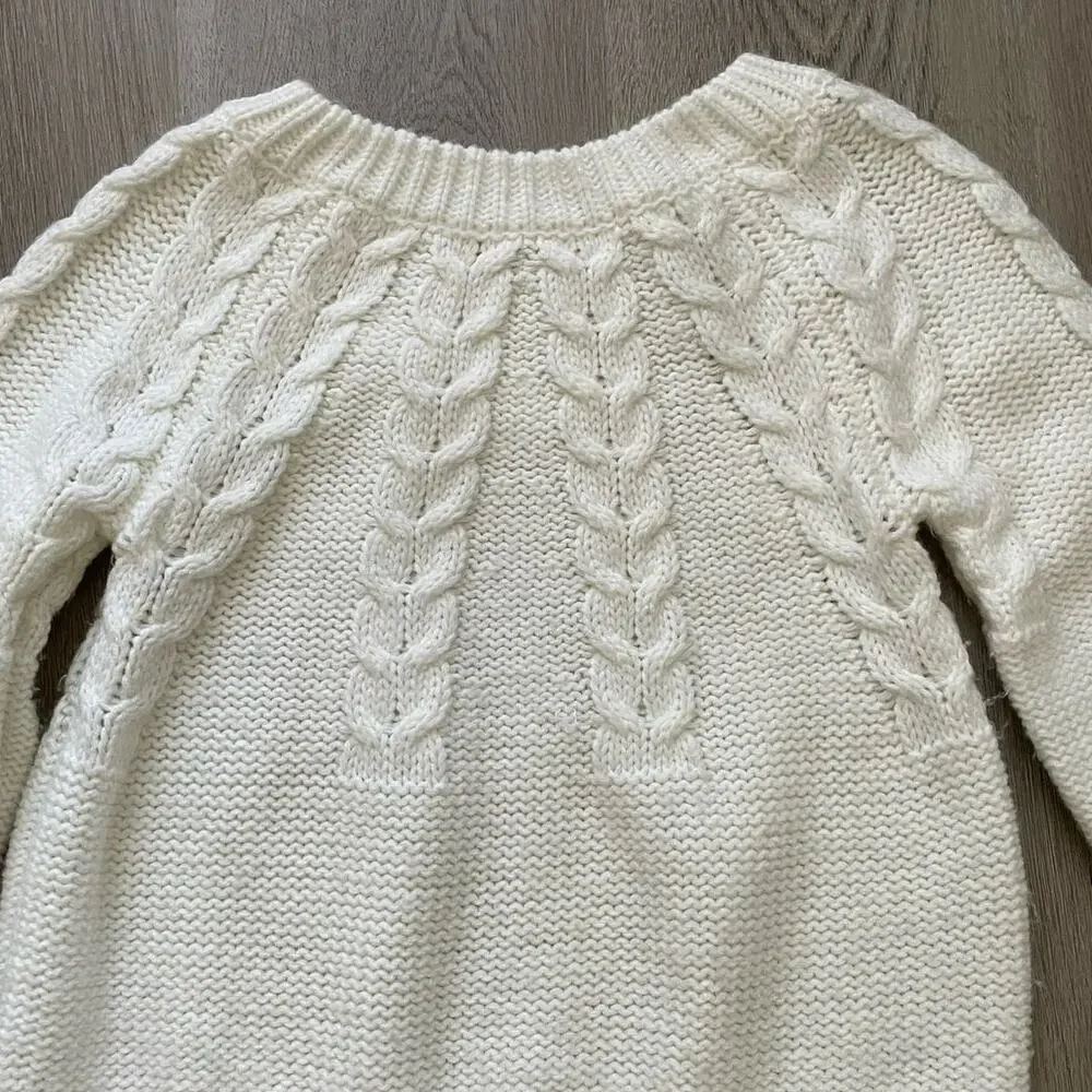 Copper Key Girls Sweater M White Crew Neck Long Sleeve Pullover Open‎ Cable Knit